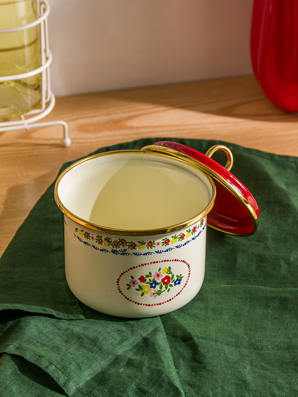 Karışık Çiçek Baskılı Emaye Kavanoz 12 cm-2