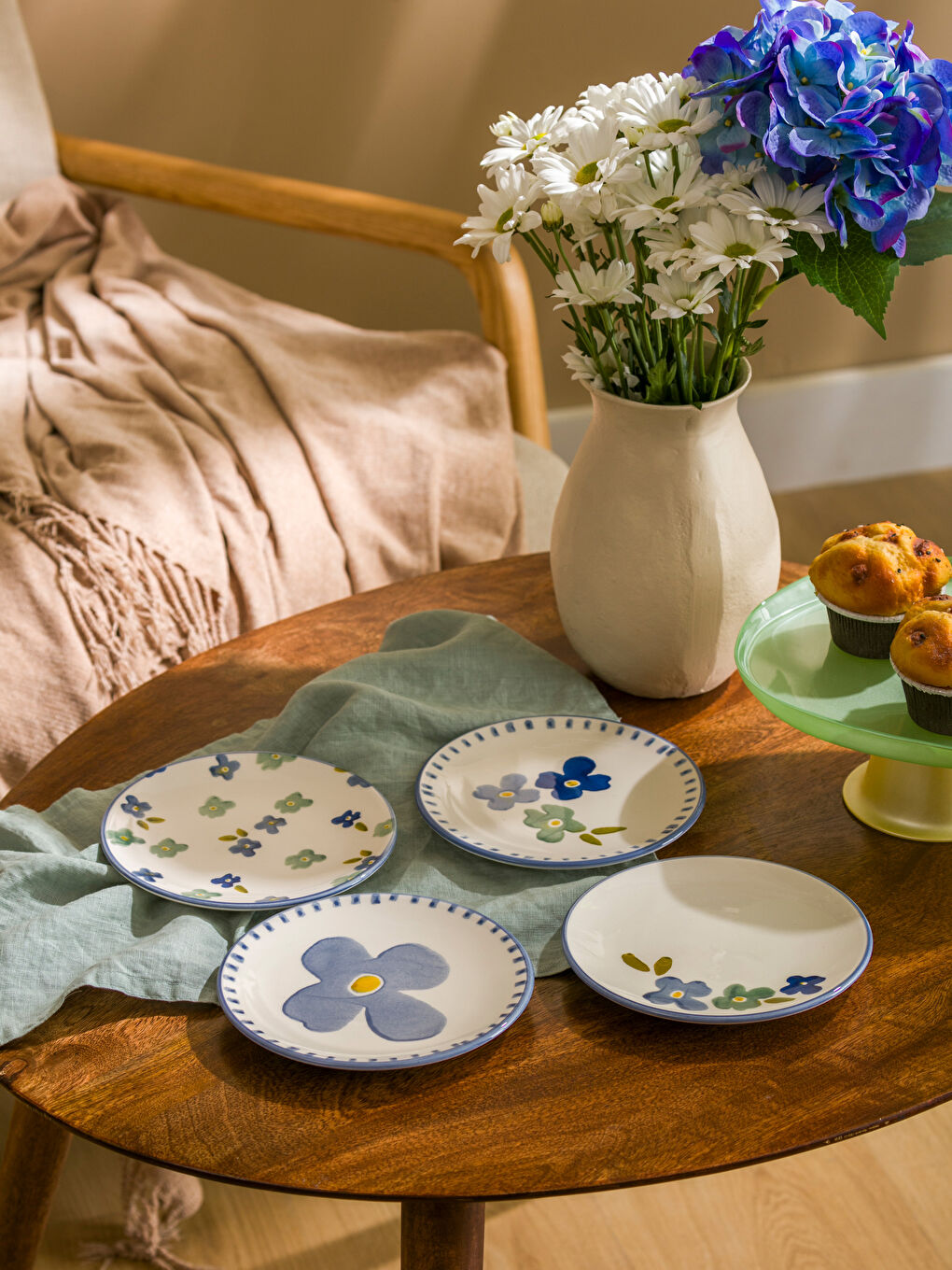 Floral Patterned Ceramic Cake Plate Set 4-pack 16 cm -S5HU77Z8-M0T