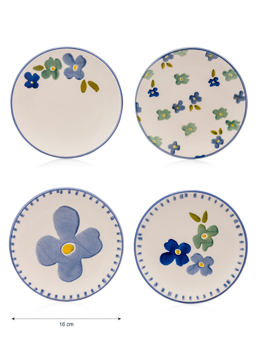 Floral Patterned Ceramic Cake Plate Set 4-pack 16 cm -S5HU77Z8-M0T