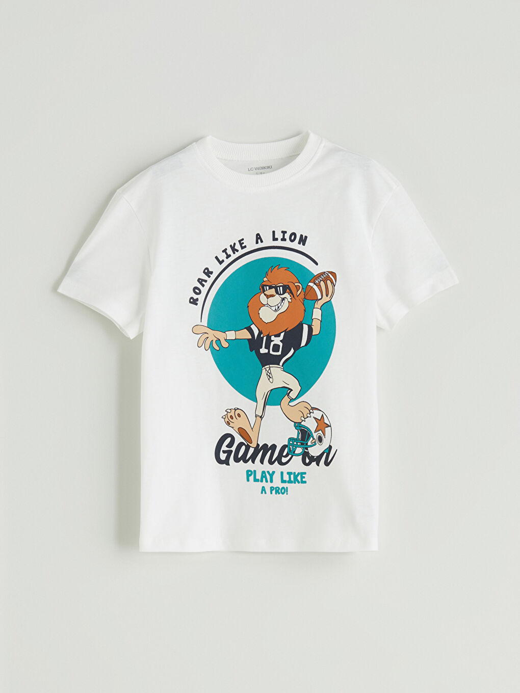 Ekru Bisiklet Yaka Baskılı Erkek Çocuk Tişört