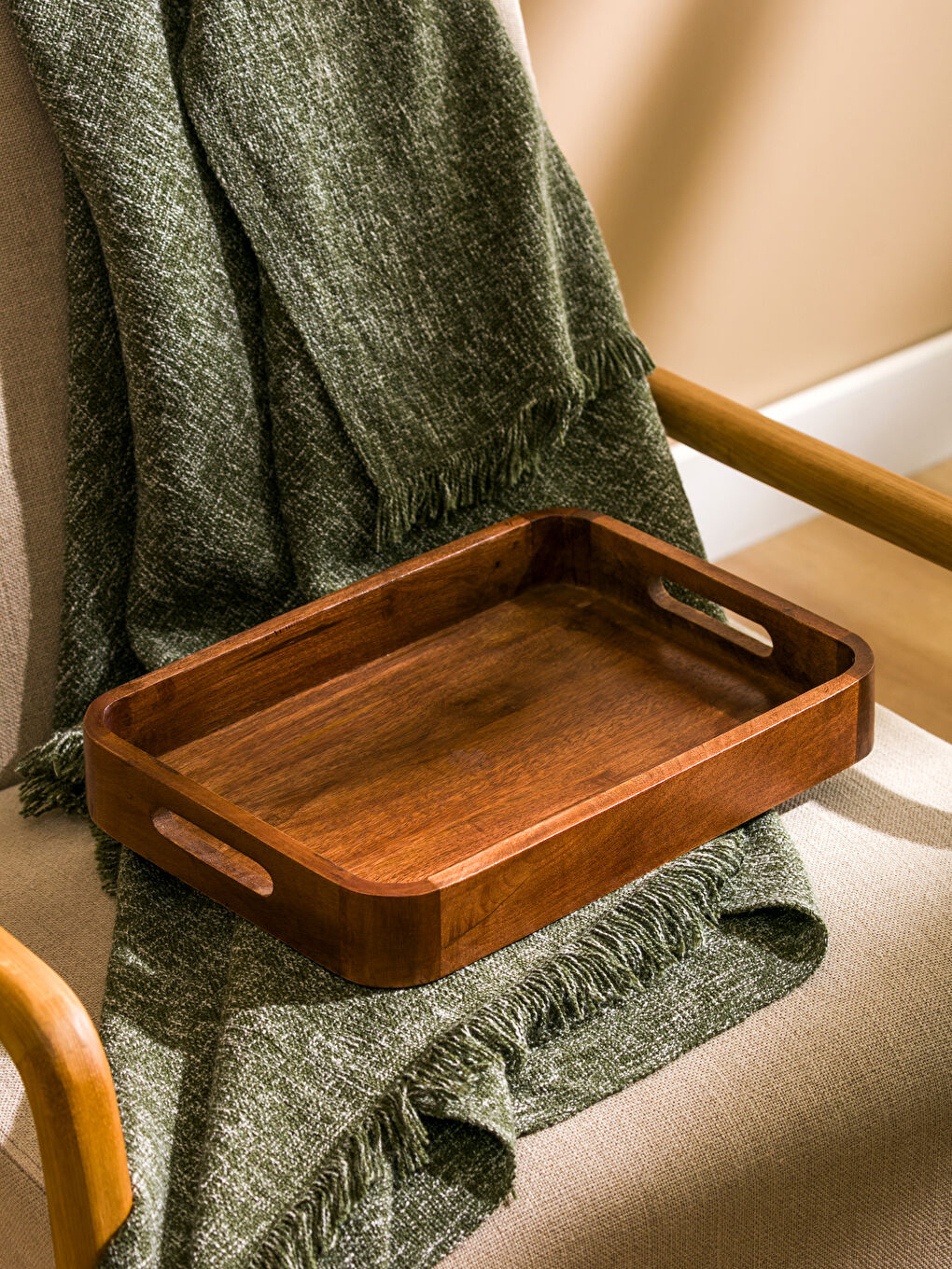 Kahverengi Dekoratif Ahşap Tepsi 35 cm-1