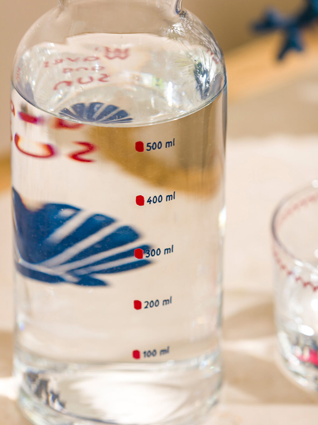 Теңіз қабыршағы бейнеленген шыны су құманы 700 мл-5