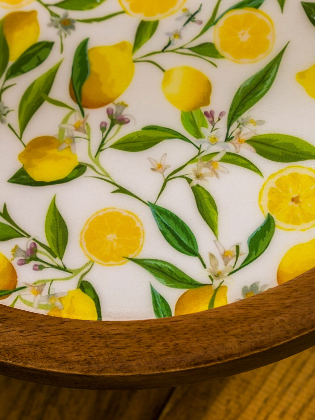 ლიმონის ნაბეჭდი ხის ფეხებიანი ტორტის სტენდი 30 სმ-2