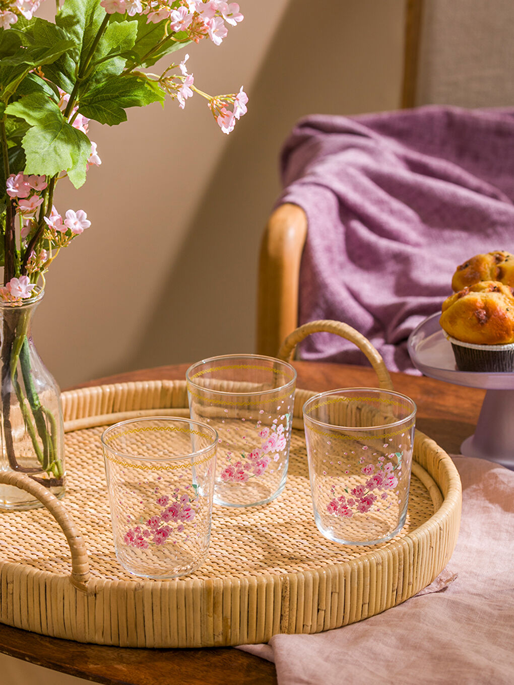 LCW HOME Karişik Çiçekli Cam 3'lü Bardak Seti 315 ml - 1