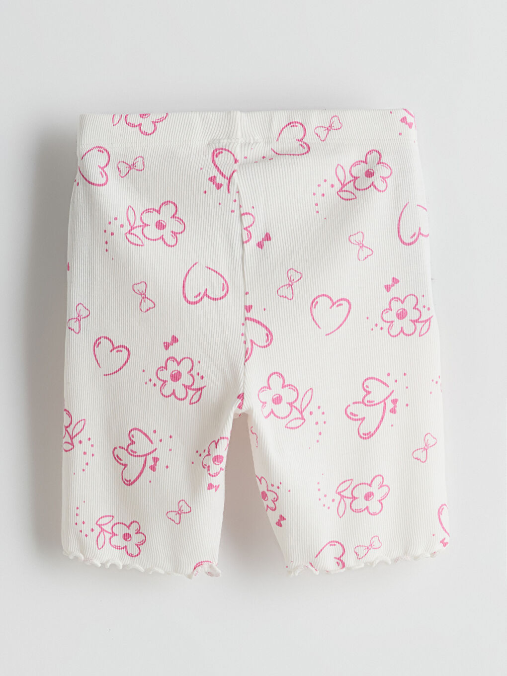 Ekru Beli Lastikli Çiçekli Kız Çocuk Kısa Tayt-2