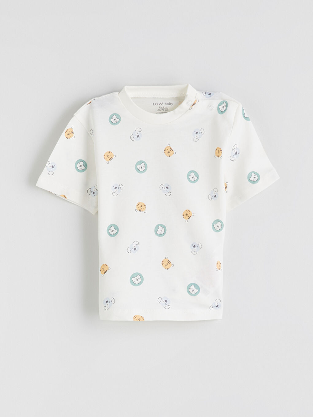 Ekru Bisiklet Yaka Baskılı Erkek Bebek Tişört