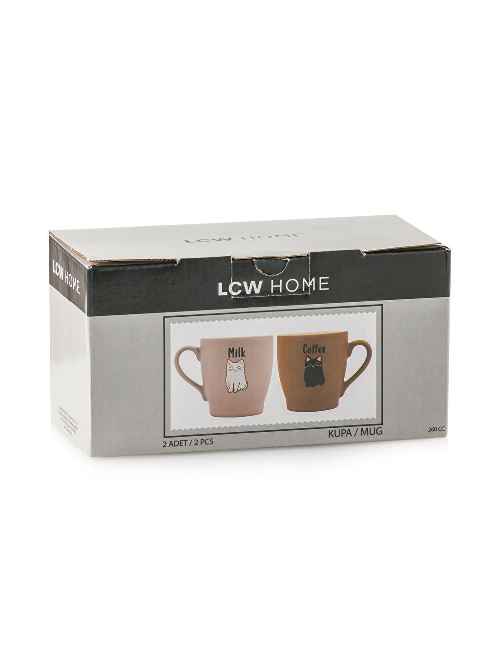 LCW HOME Kahverengi Kedi Baskılı Kupa Seti 2'li - 3