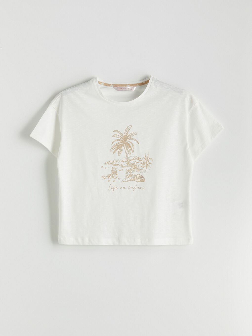 Ekru Bisiklet Yaka Baskılı Kadın Pijama Üst