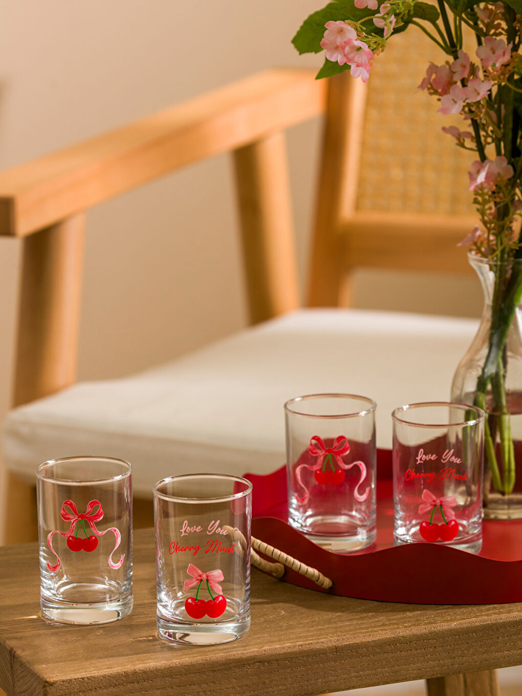Cherry Printed Glass Water Glass Set of 4 125 ml -S5K560Z8-M0T
