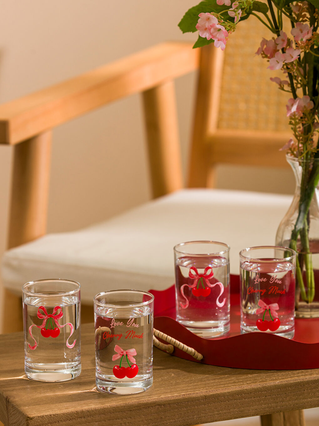 Cherry Printed Glass Water Glass Set of 4 125 ml -S5K560Z8-M0T