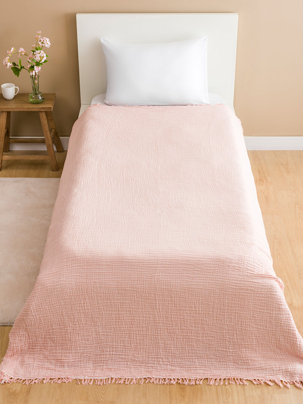 LCW HOME Pembe Tek Kişilik Pamuklu Yatak Örtüsü - 1