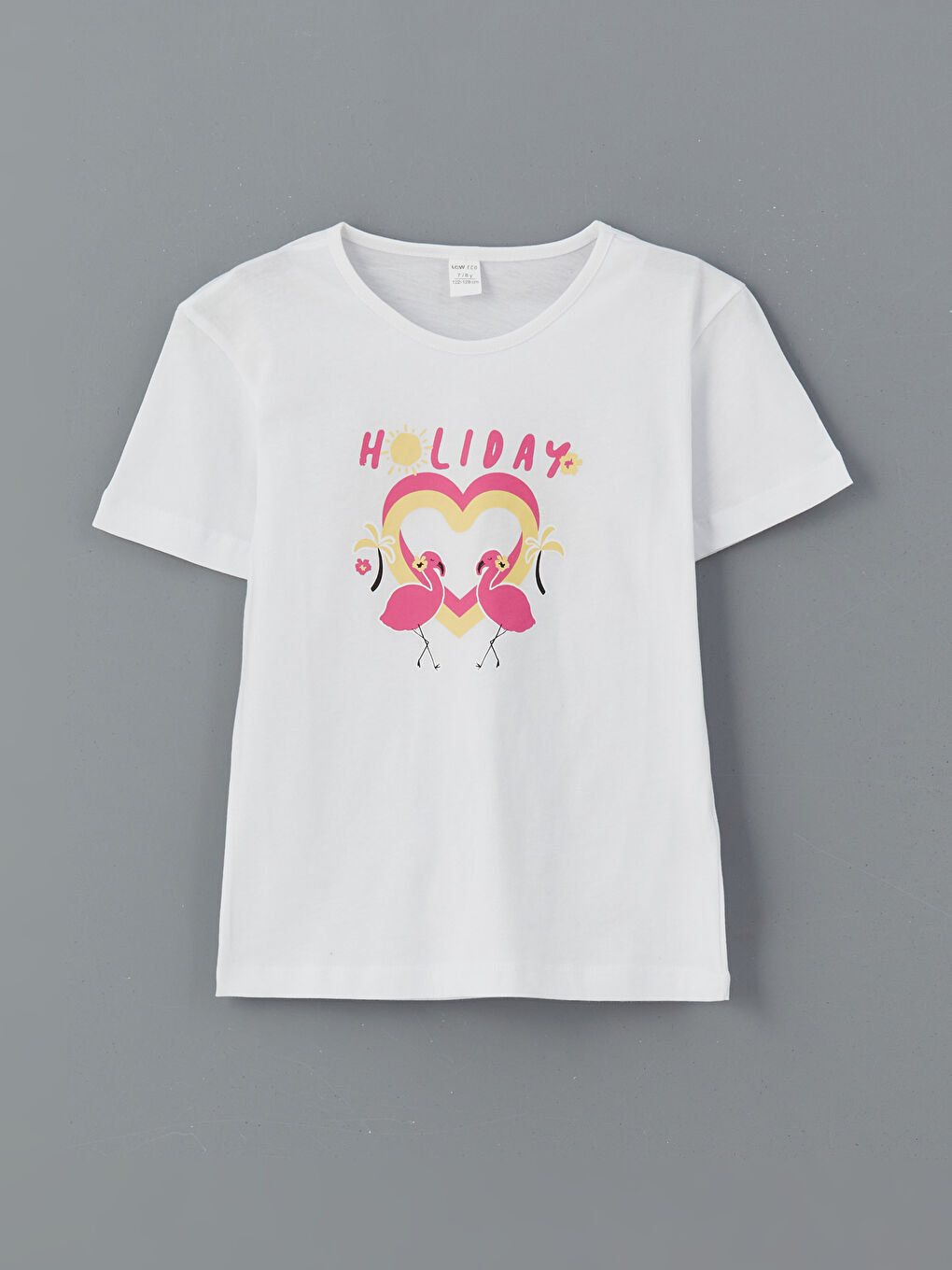 Beyaz Bisiklet Yaka Baskılı Kız Çocuk Tişört