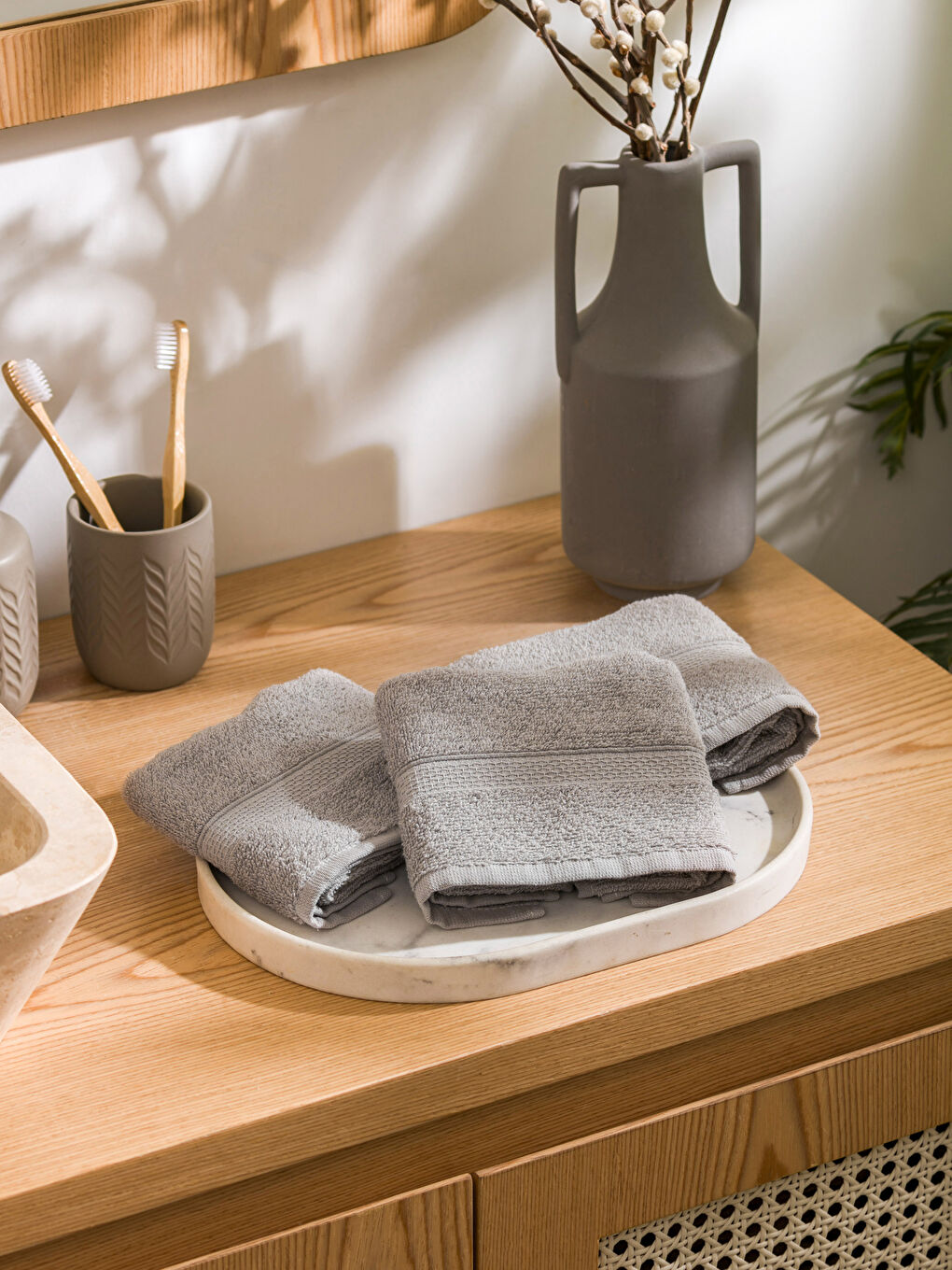 Embroidered Cotton Hand Towel Set Of 3 30X50 Cm -S5LI54Z8-H9V