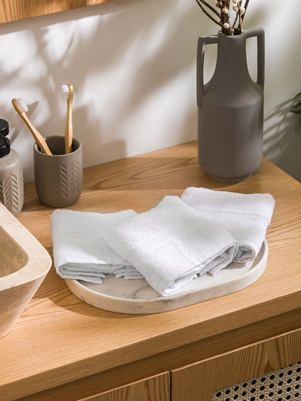 Embroidered Cotton Hand Towel Set Of 3 30X50 Cm -S5LI54Z8-J5E