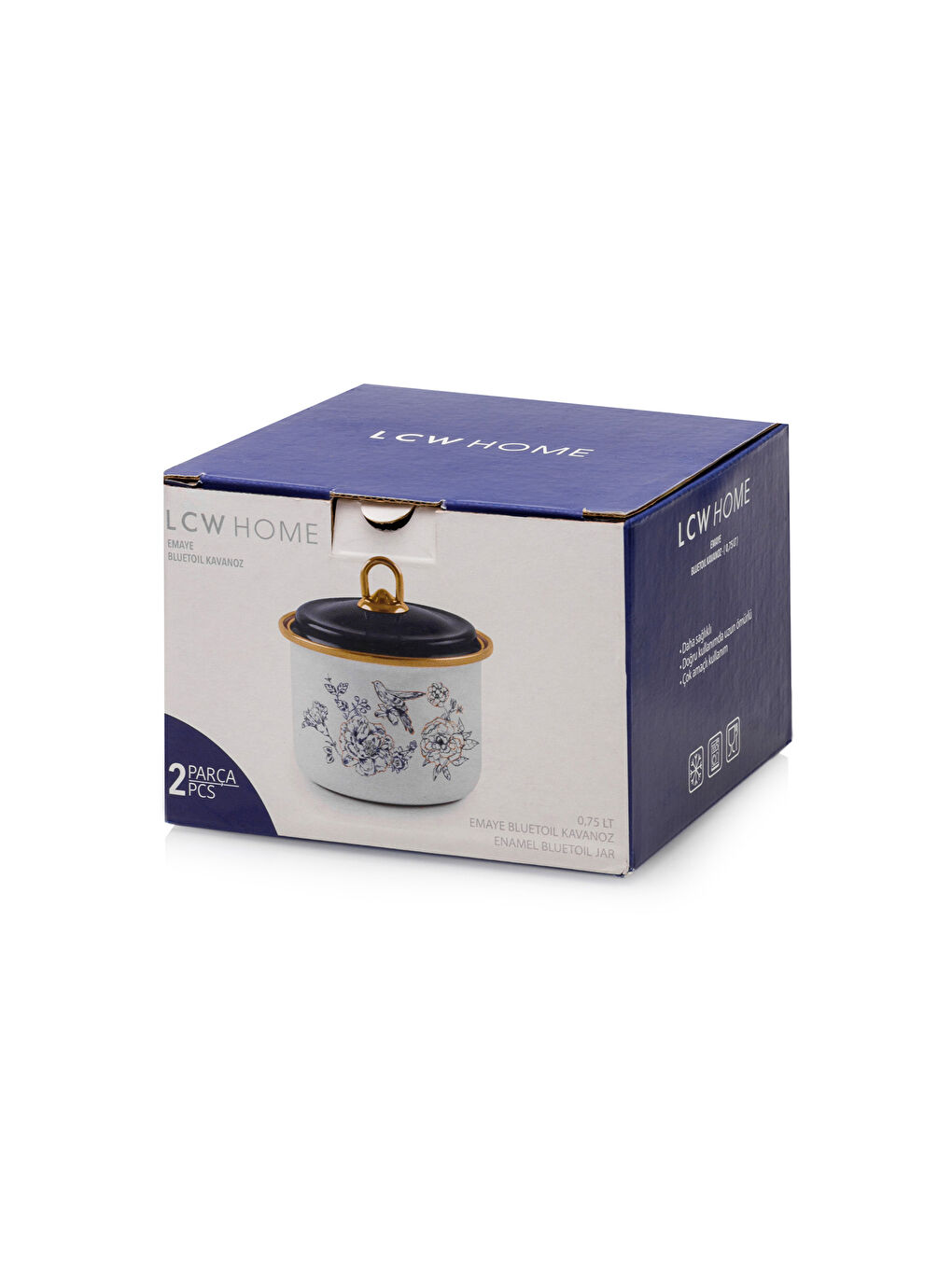 Mavi Çiçek Baskılı Emaye Kavanoz 13 cm-3