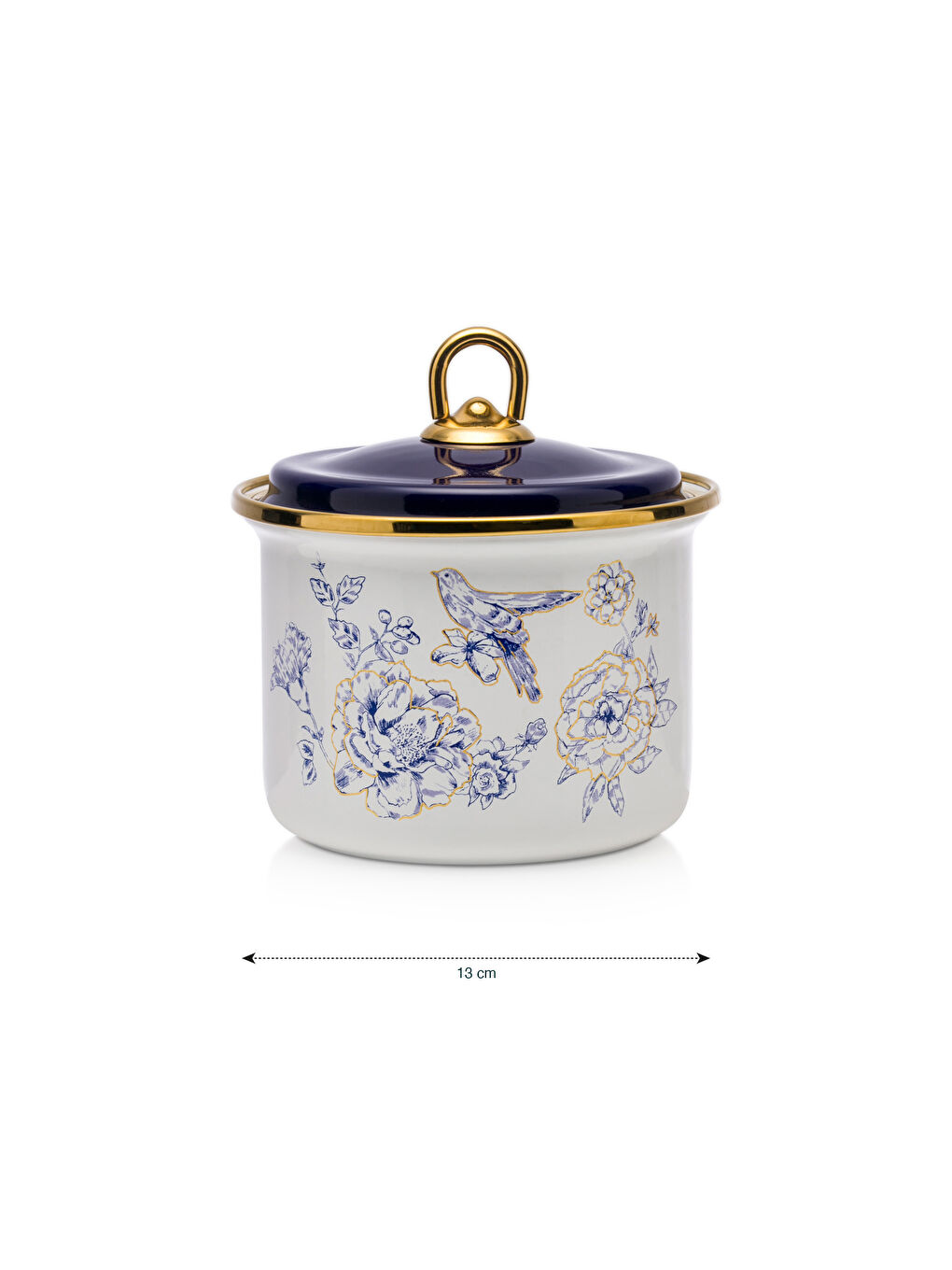 Mavi Çiçek Baskılı Emaye Kavanoz 13 cm-4