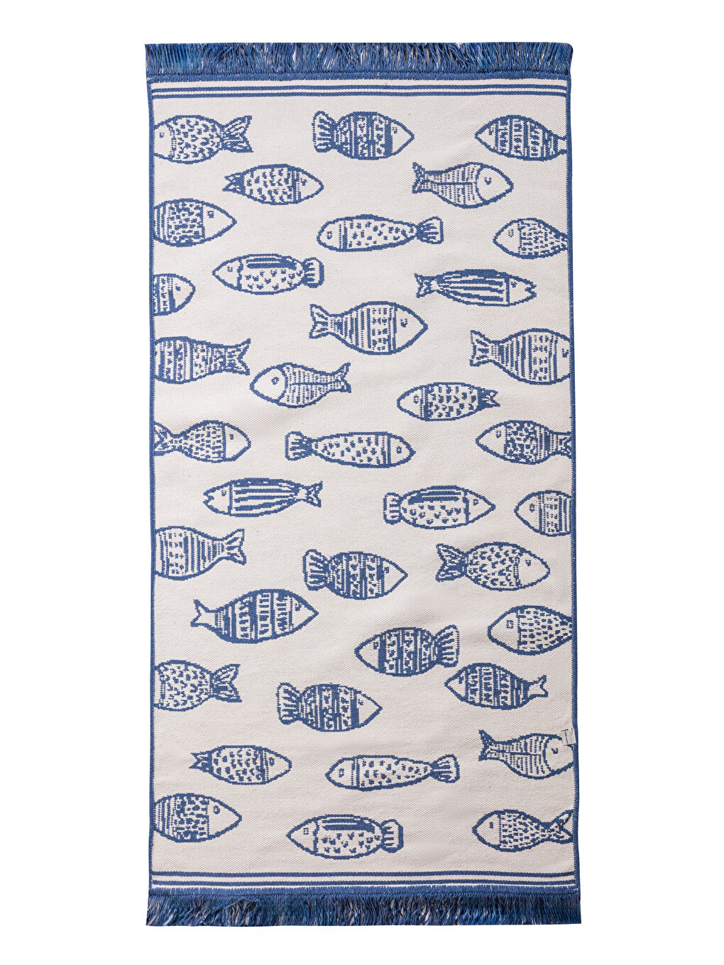 Mavi Balık Desenli Püsküllü Halı 80x140 cm-6