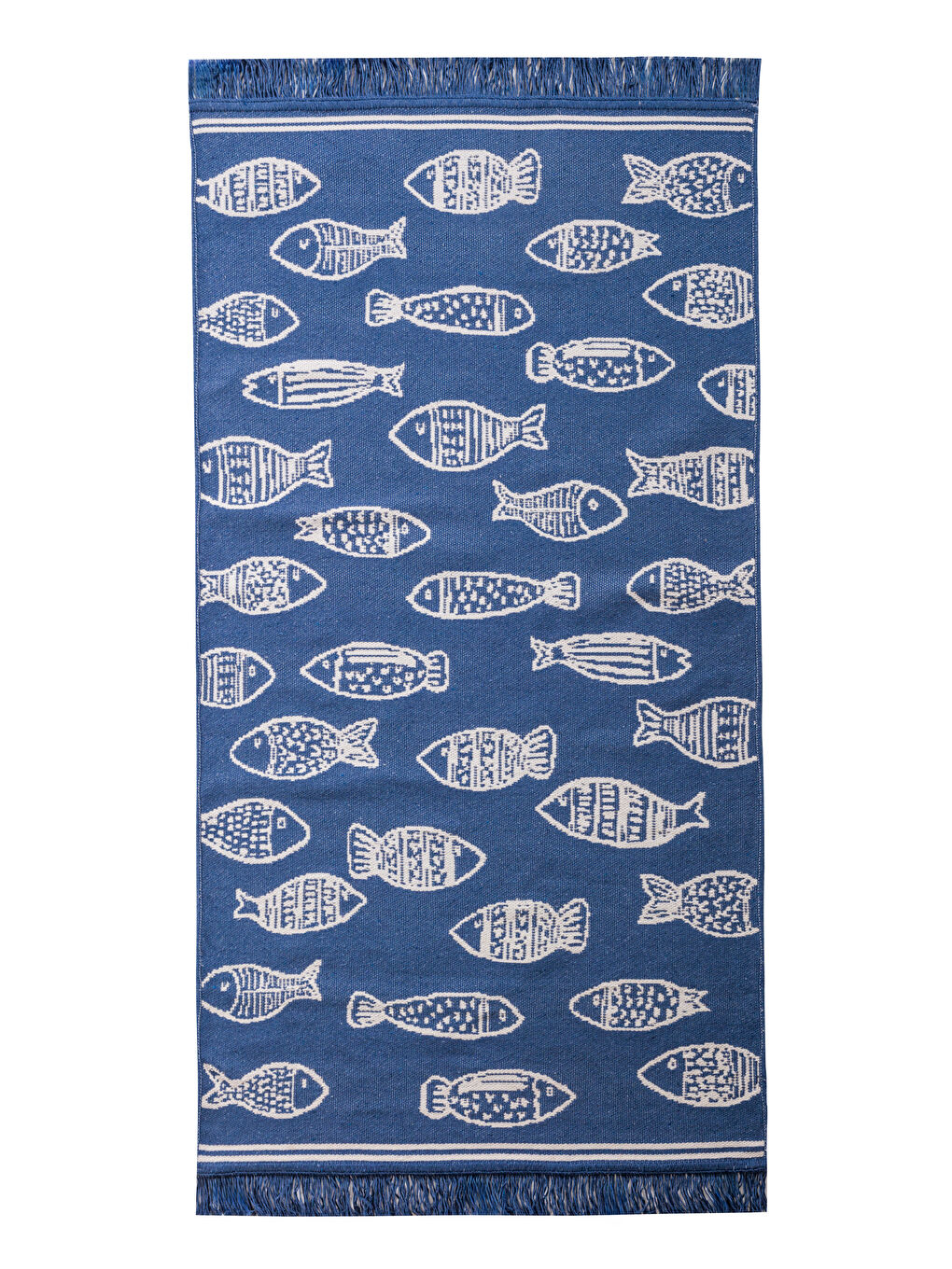 Mavi Balık Desenli Püsküllü Halı 80x140 cm-7