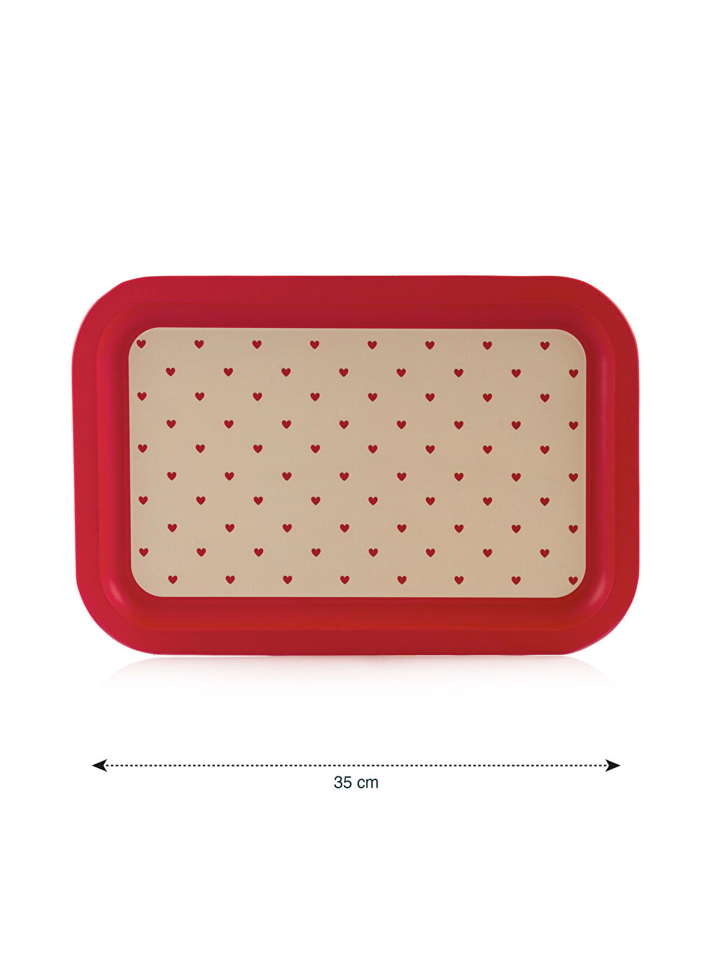 Kırmızı Kalp Desenli Metal Tepsi 30 cm-3
