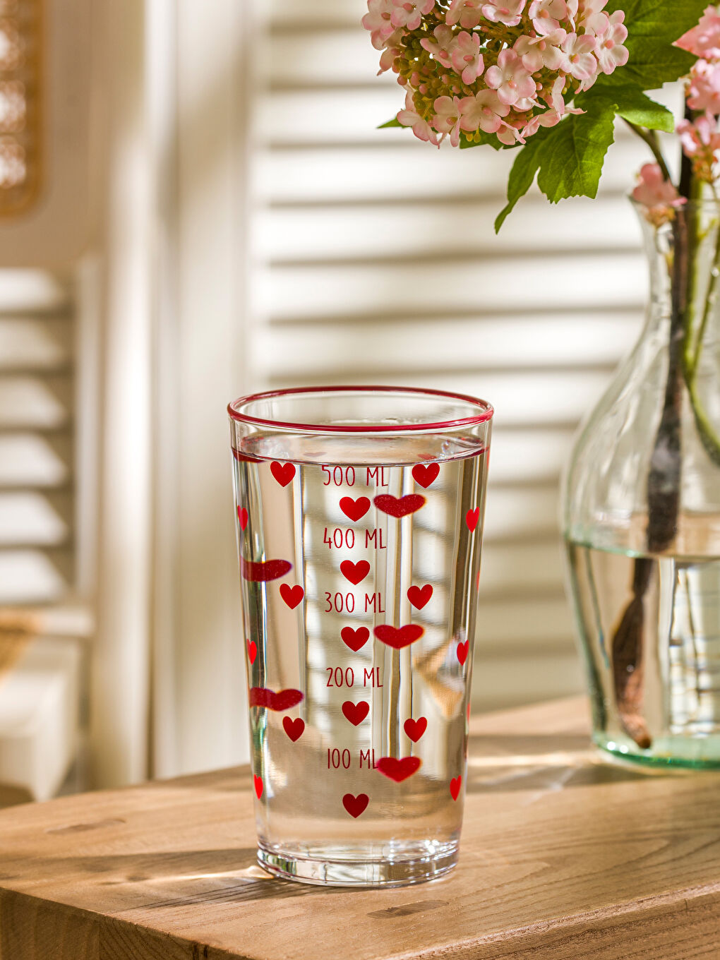 LCW HOME Kirmizi Kalp Baskılı Cam Su Bardağı 500 ml - 1