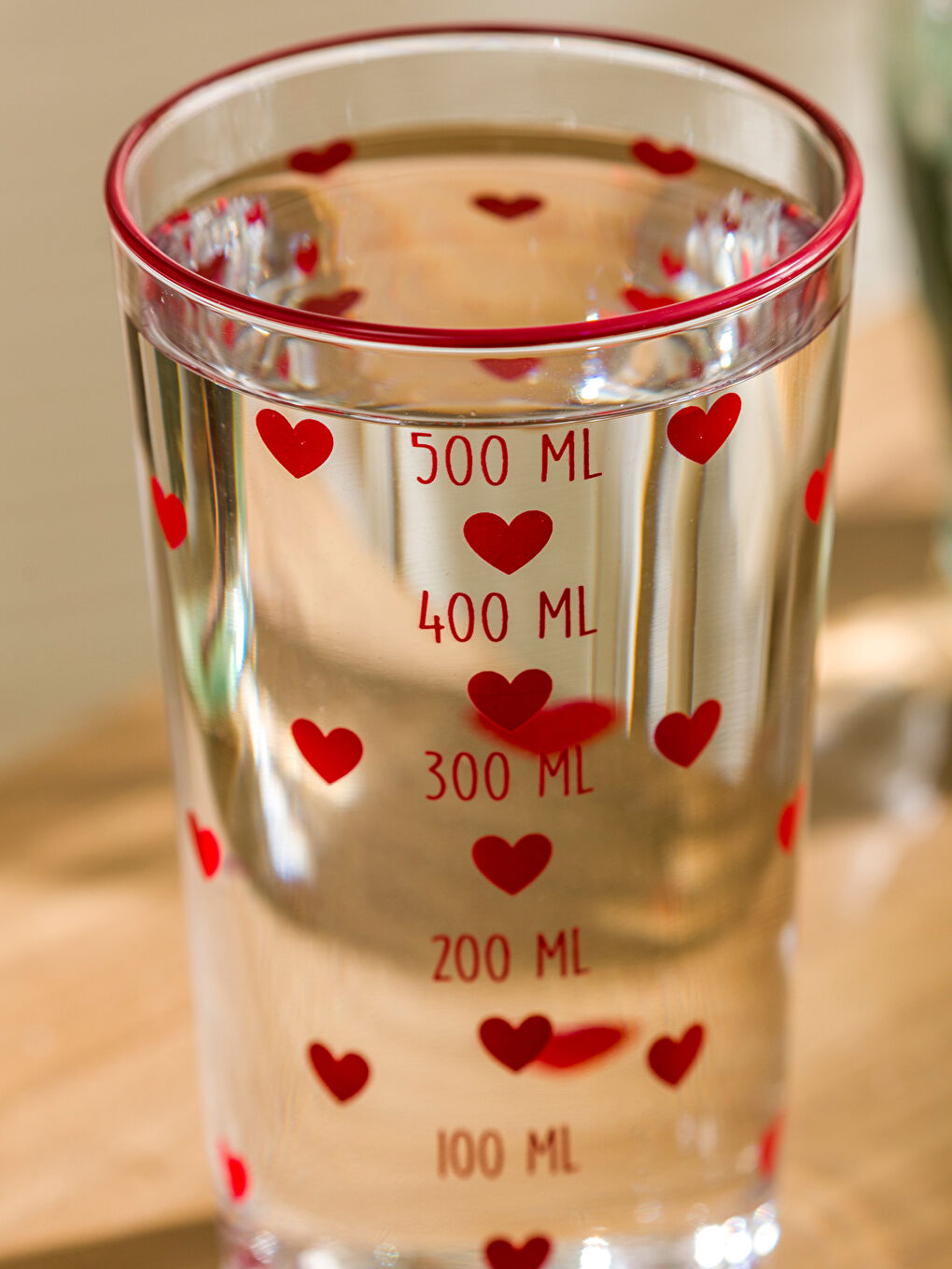 LCW HOME Kirmizi Kalp Baskılı Cam Su Bardağı 500 ml - 3