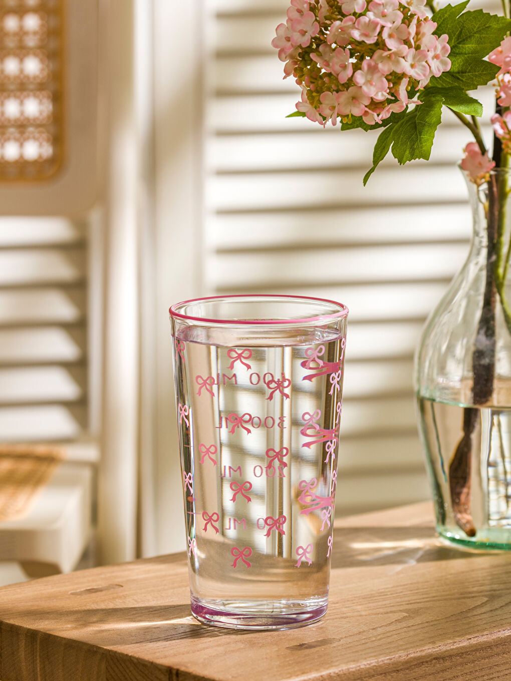 Pembe Fiyonk Baskılı Cam Su Bardağı 500 ml