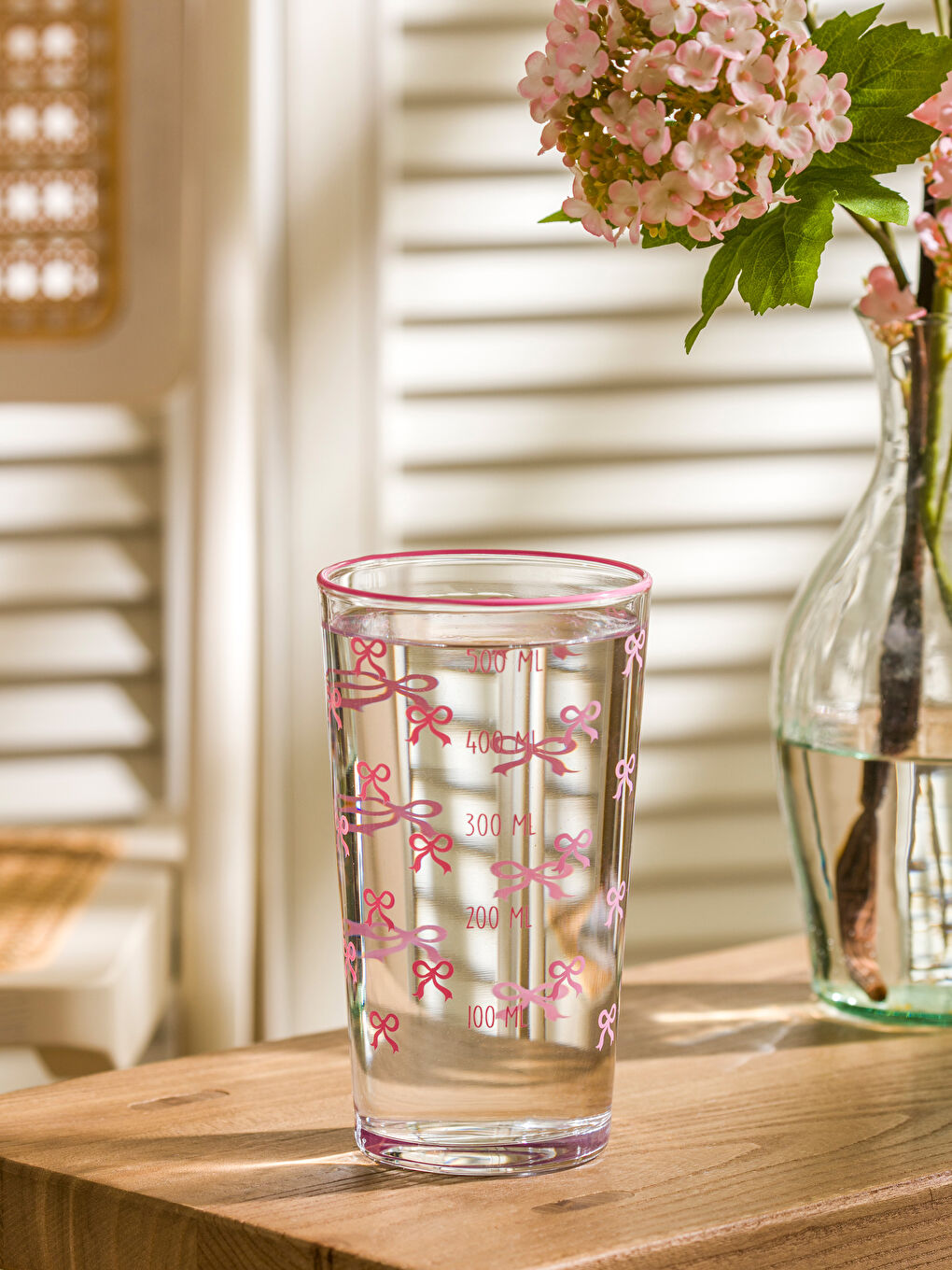 Pembe Fiyonk Baskılı Cam Su Bardağı 500 ml-1