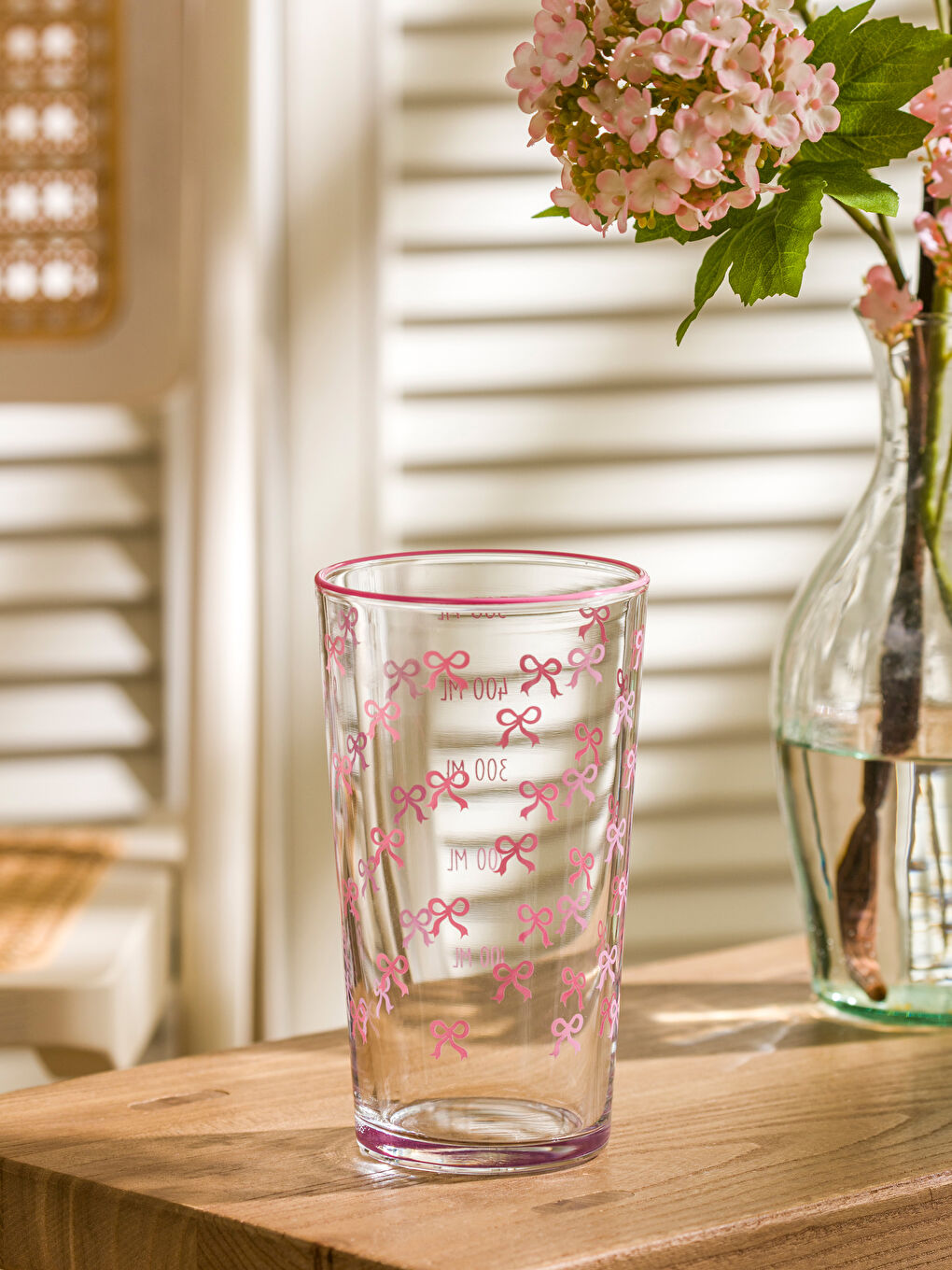 Pembe Fiyonk Baskılı Cam Su Bardağı 500 ml-2