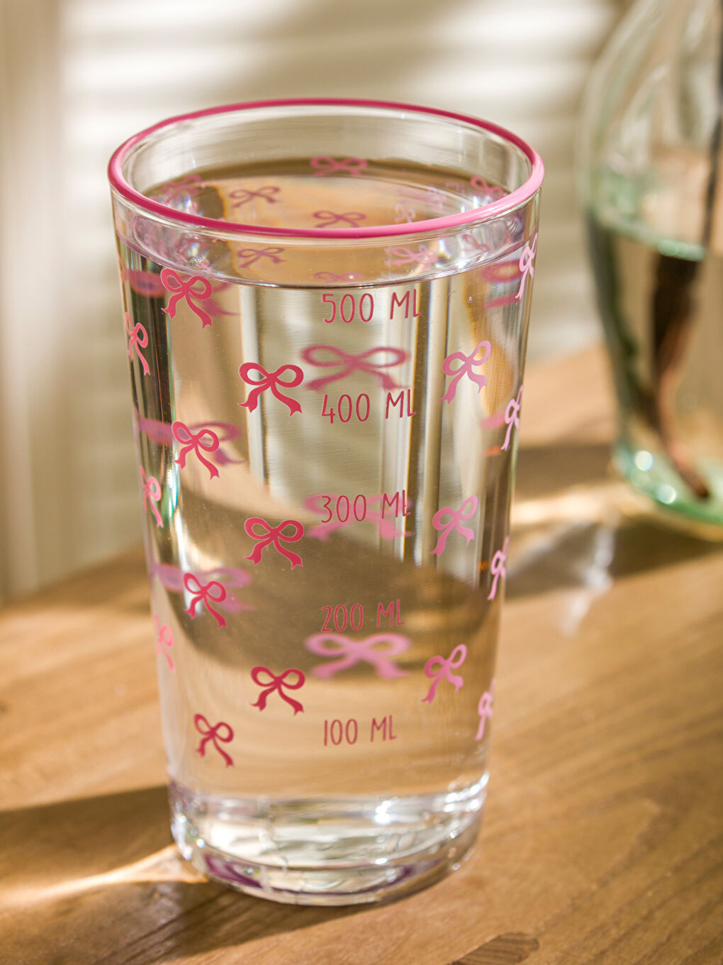 Pembe Fiyonk Baskılı Cam Su Bardağı 500 ml-3