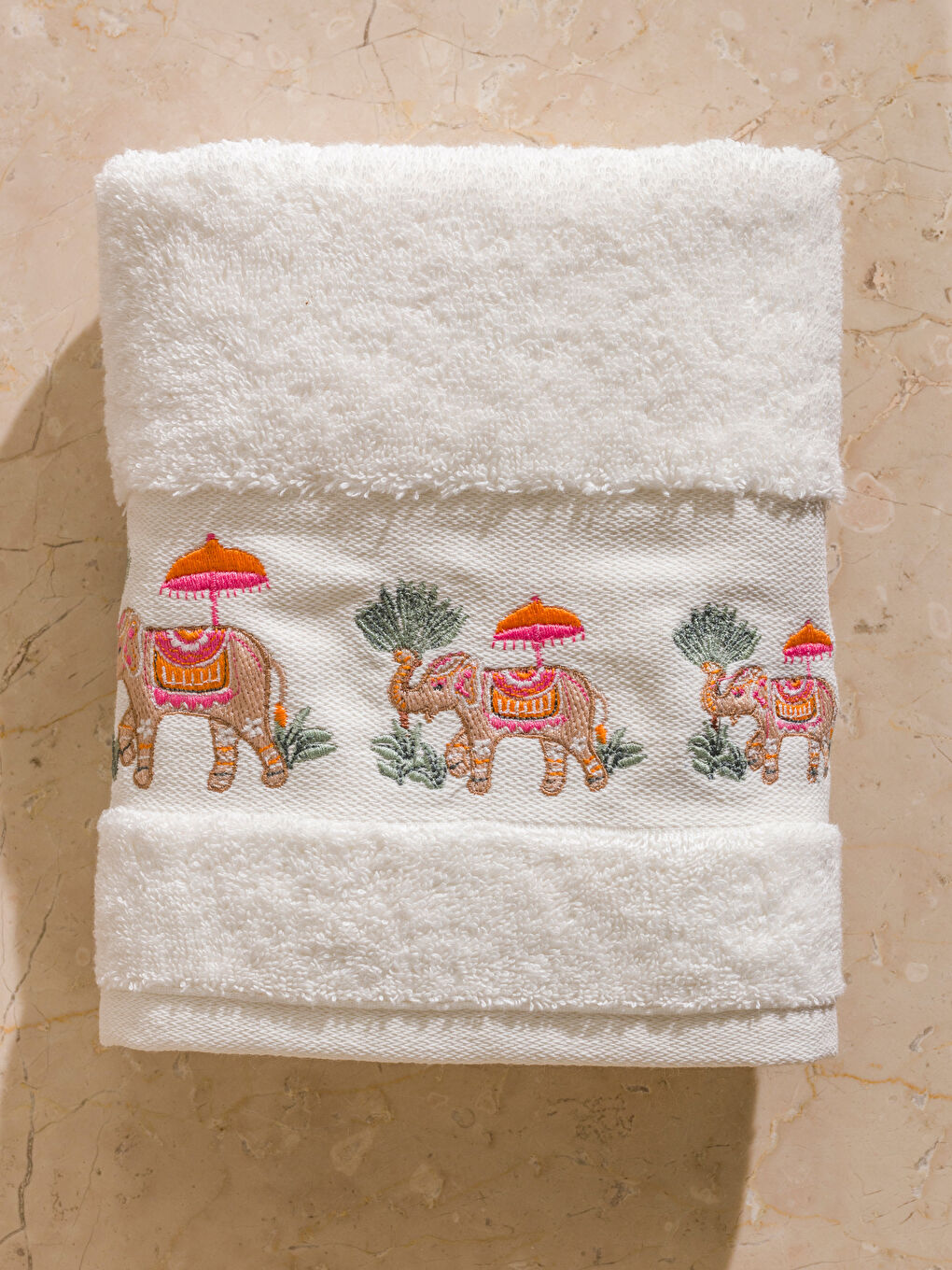 Elephant Embroidered Cotton Face Towel 50x80 Cm -S5ME67Z8-EEW