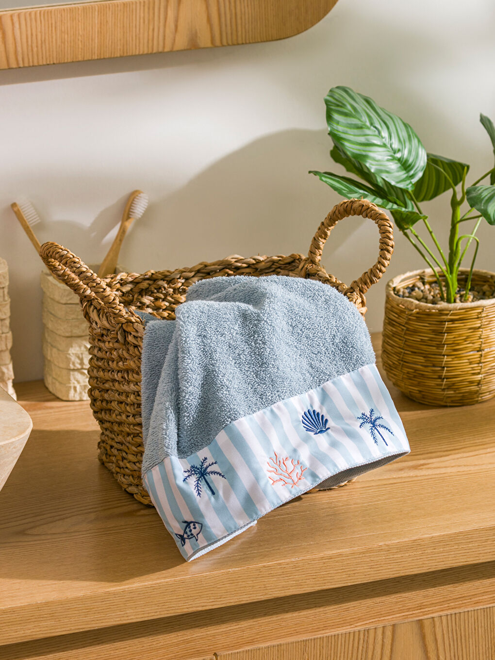 Embroidered Cotton Face Towel 50x80 Cm -S5ME74Z8-CYK