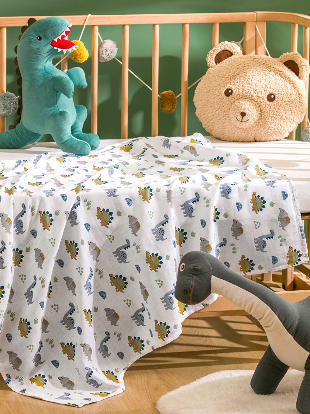 Ekru Baskılı Erkek Bebek Müslin Örtü 90x100 cm