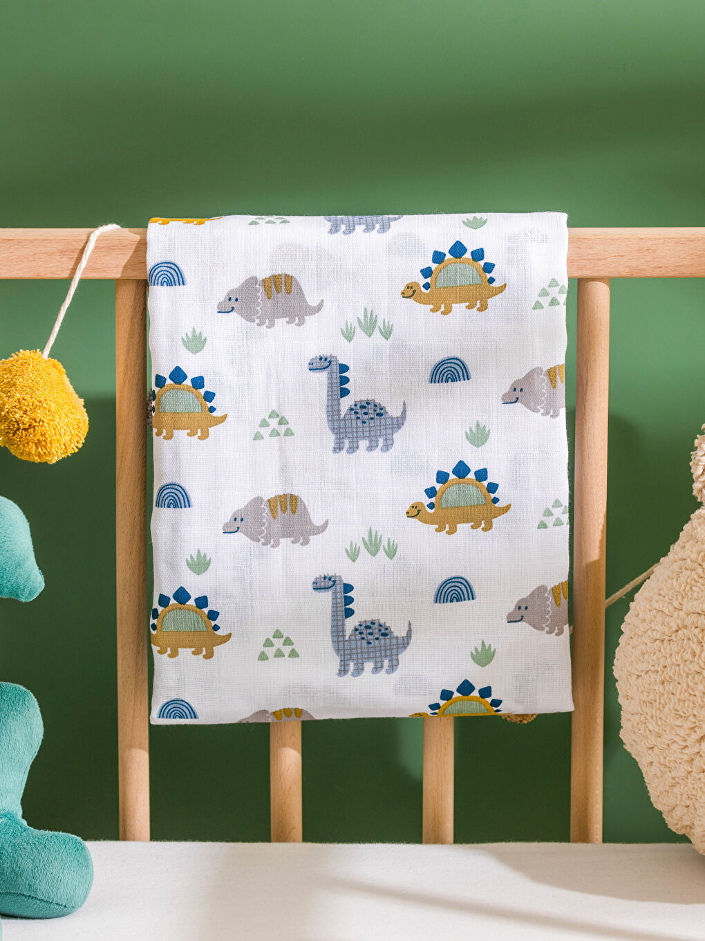 Ekru Baskılı Erkek Bebek Müslin Örtü 90x100 cm-1