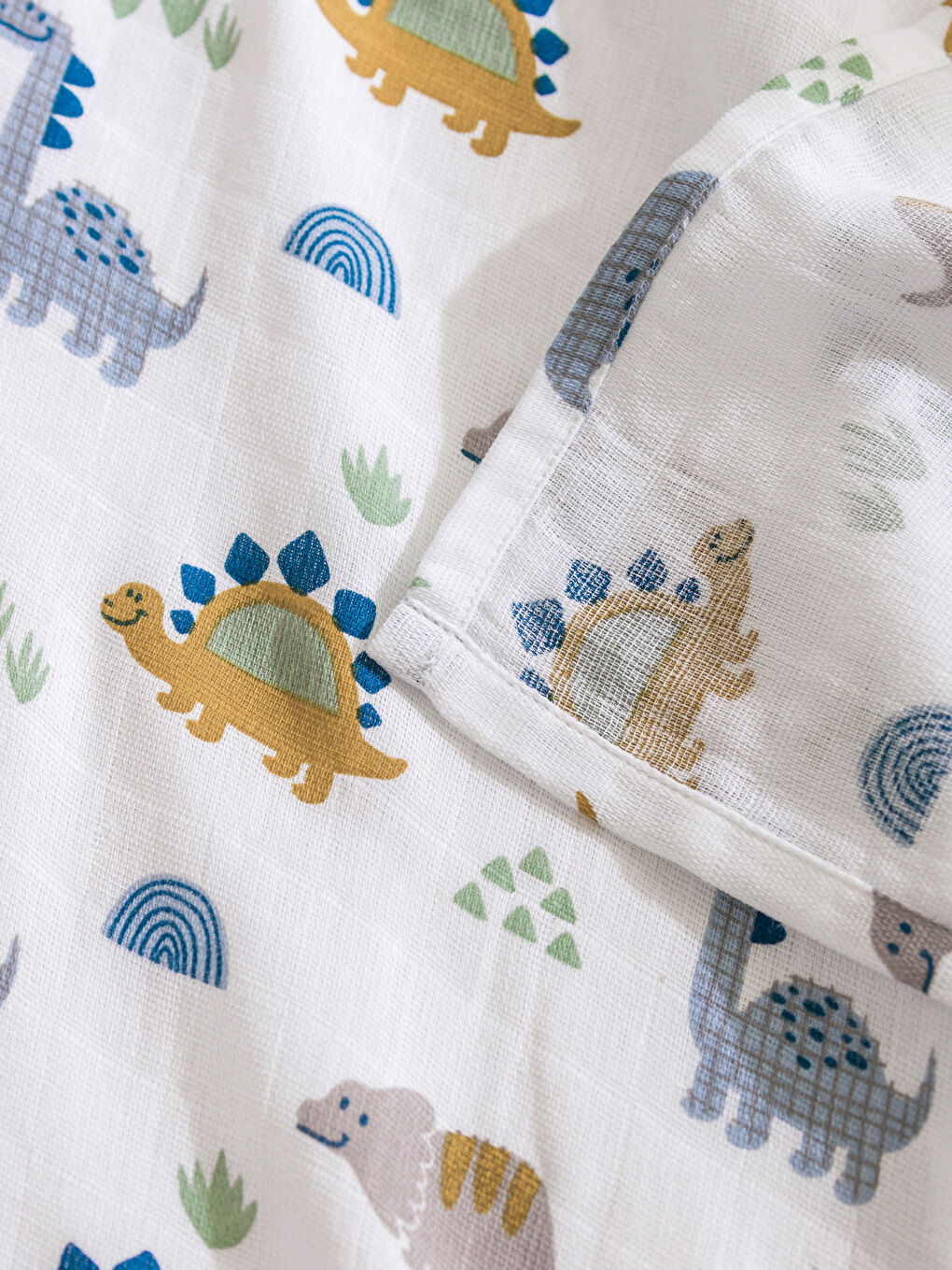 Ekru Baskılı Erkek Bebek Müslin Örtü 90x100 cm-3