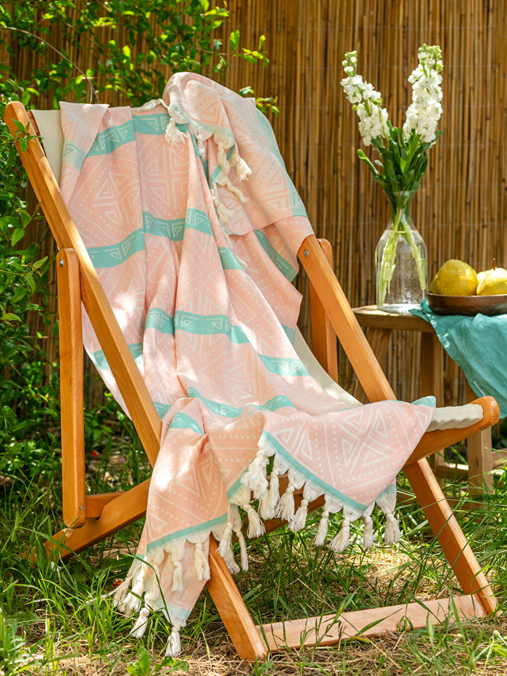 LCW ACCESSORIES Pembe Püsküllü Kadın Peştemal Plaj Havlusu 90x160 cm