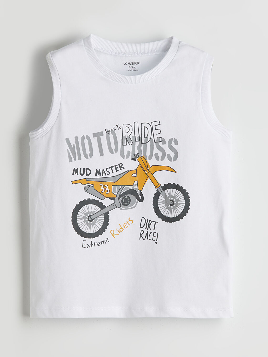 Beyaz Bisiklet Yaka Baskılı Erkek Çocuk Atlet