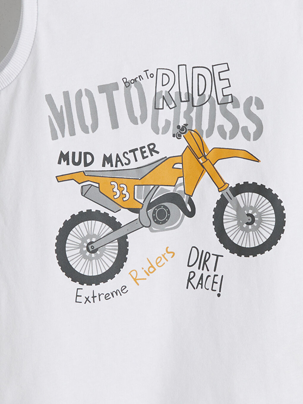 Beyaz Bisiklet Yaka Baskılı Erkek Çocuk Atlet-1