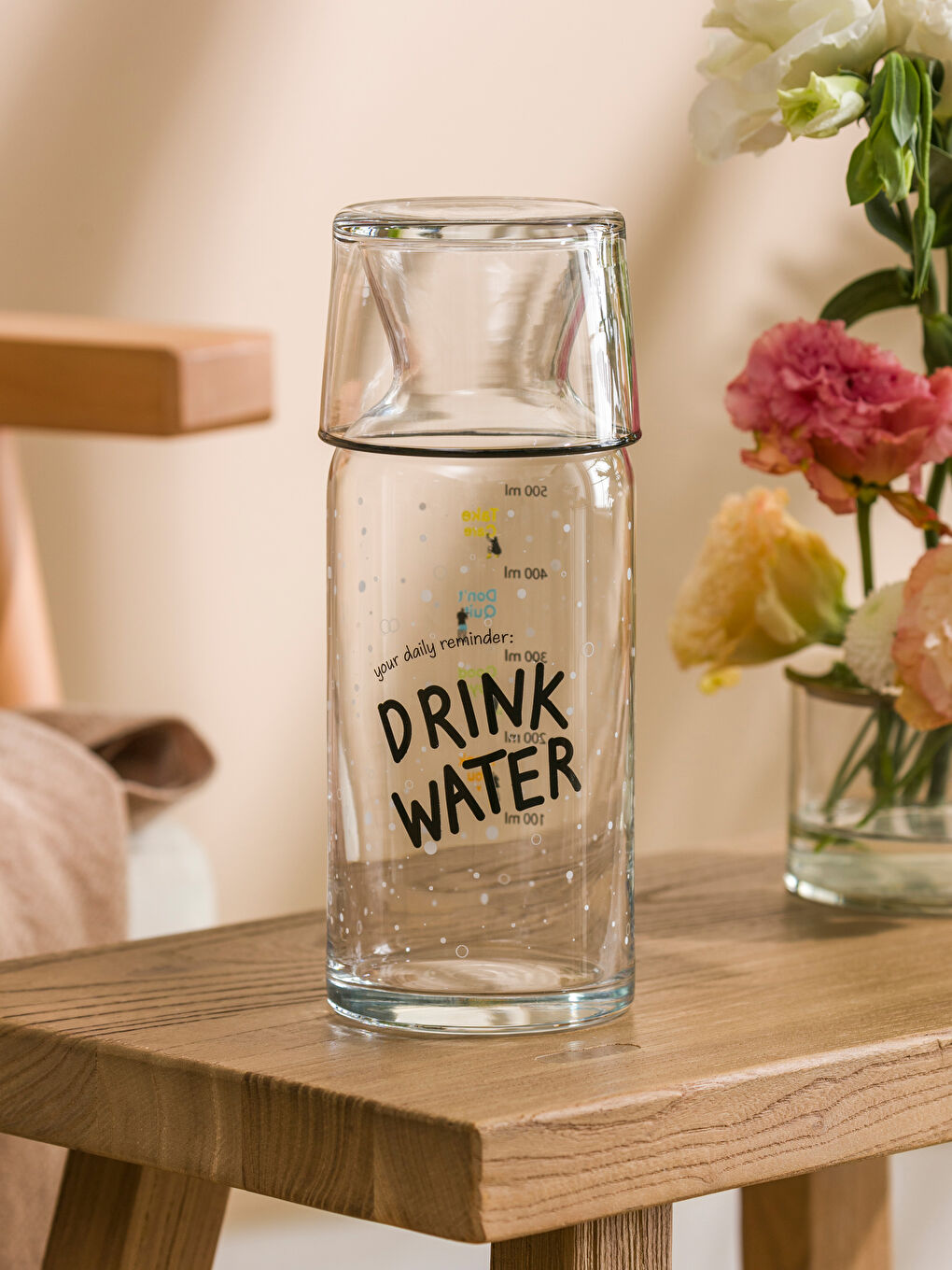 Karışık Baskılı Kapaklı Cam Sürahi 500 ml-2