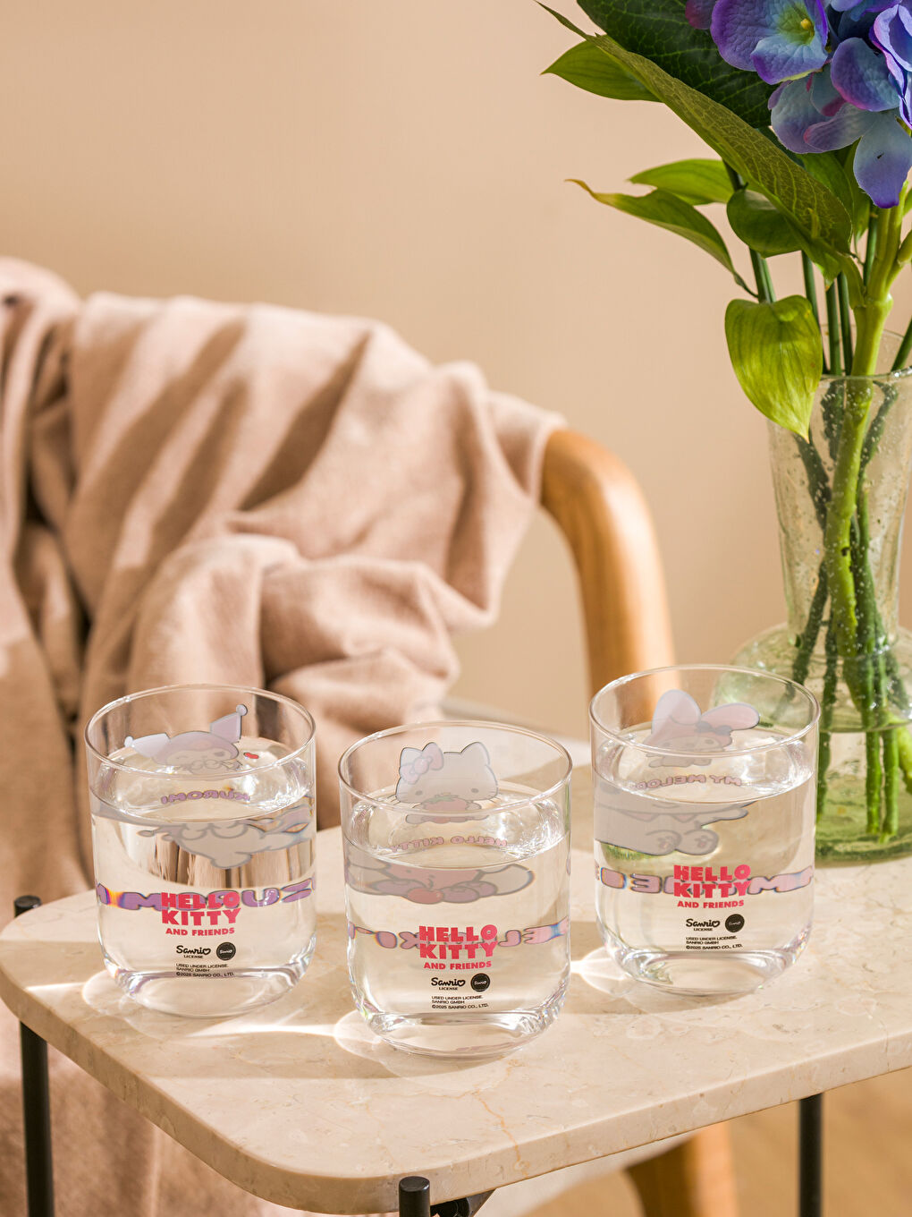 Karışık Hello Kitty Baskılı Cam Su  Bardağı 3'lü 350 ml-1