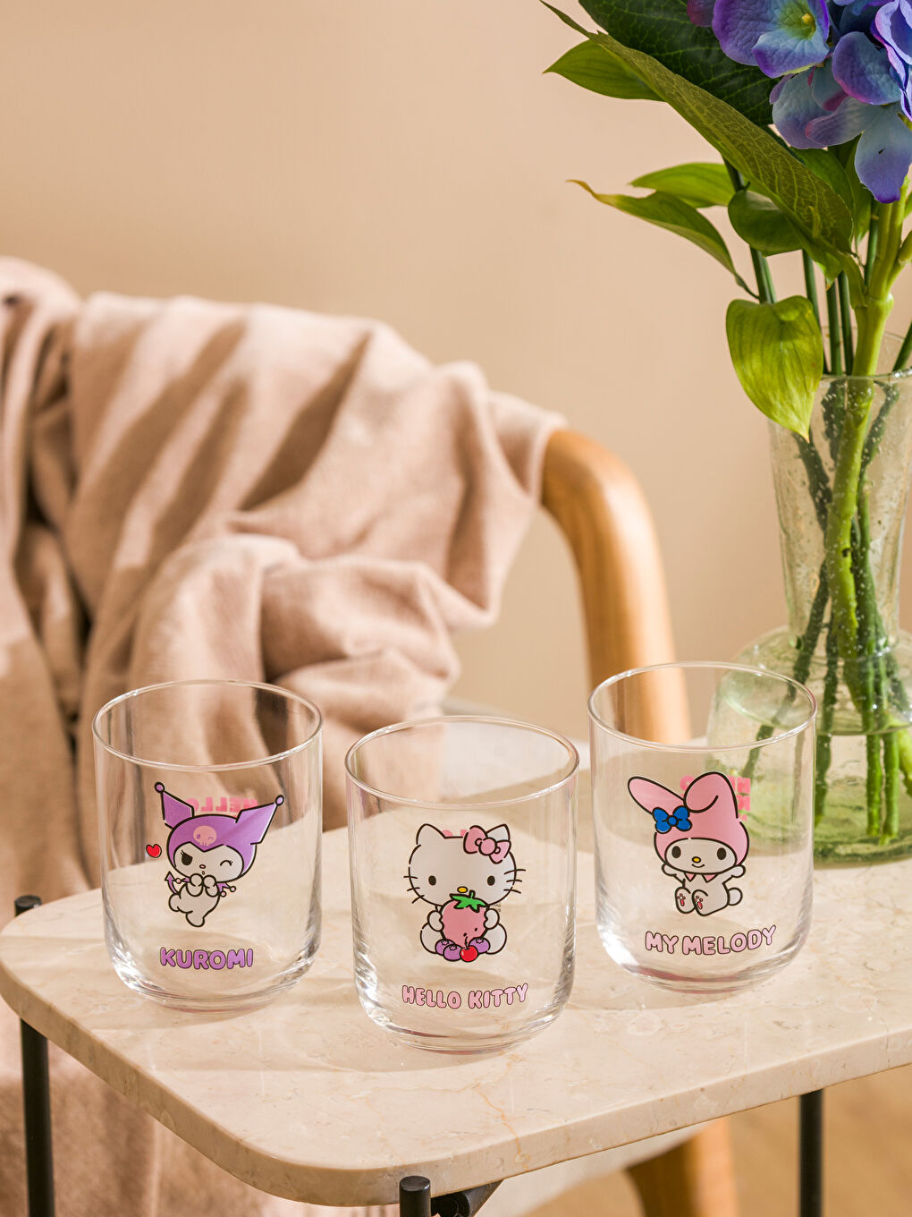 Karışık Hello Kitty Baskılı Cam Su  Bardağı 3'lü 350 ml-2
