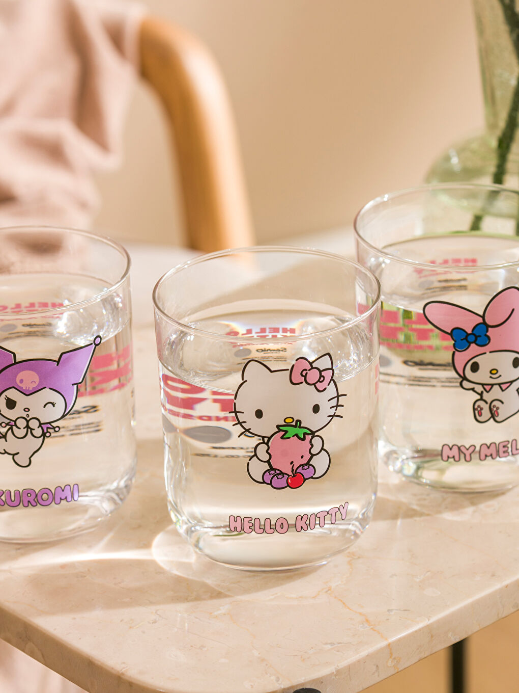 Karışık Hello Kitty Baskılı Cam Su  Bardağı 3'lü 350 ml-3