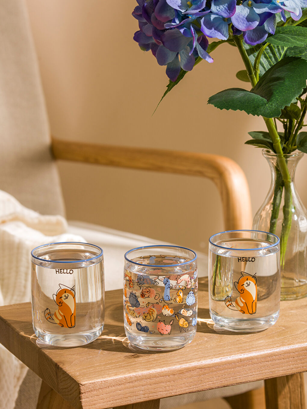 Karışık Kedi Baskılı Bardak Seti 3'lü 280 ml