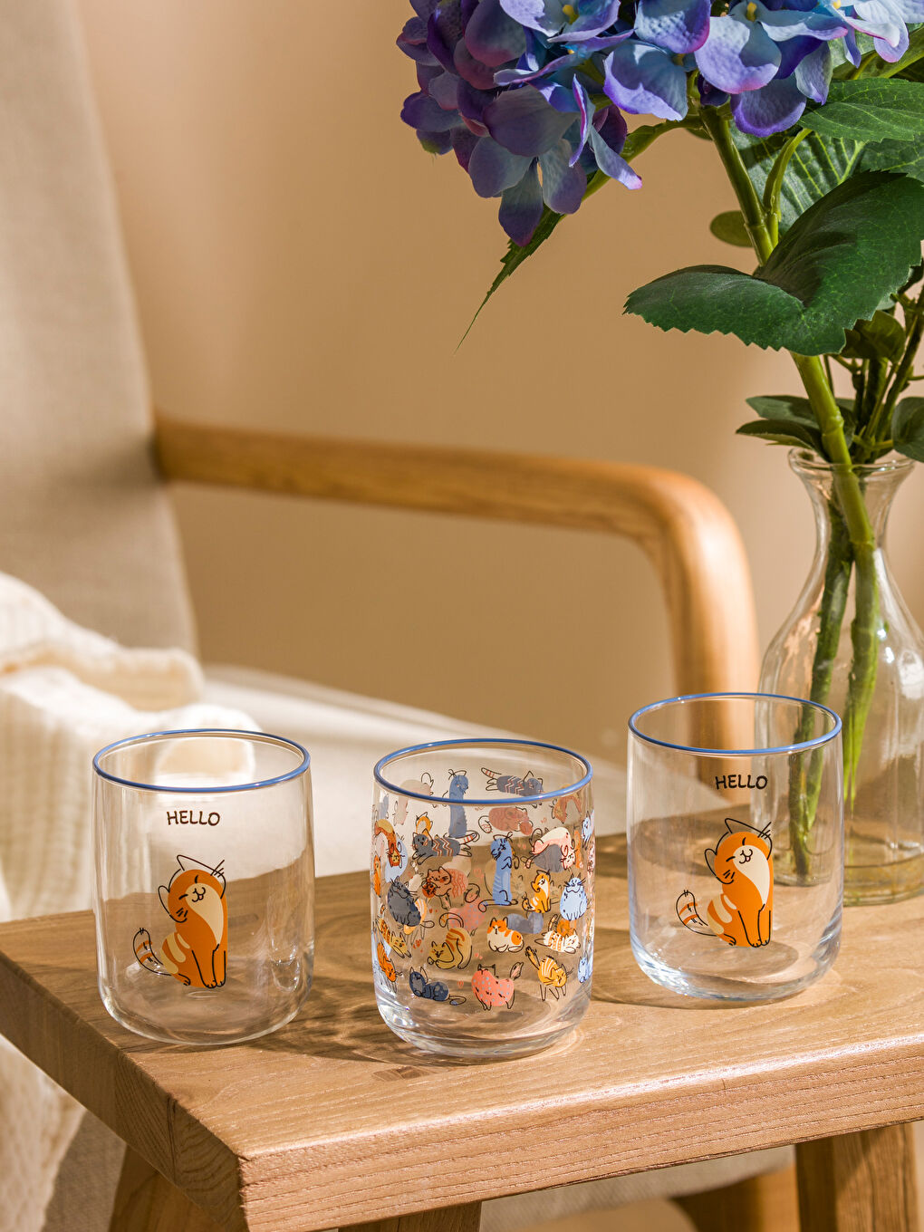 Karışık Kedi Baskılı Bardak Seti 3'lü 280 ml-1