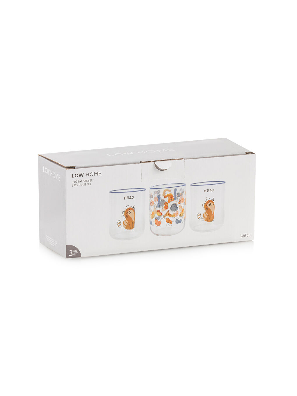 Karışık Kedi Baskılı Bardak Seti 3'lü 280 ml-3