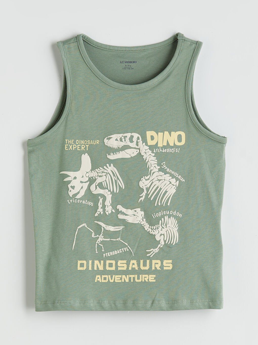 Yeşil Bisiklet Yaka Dinozor Baskılı Erkek Çocuk Atlet