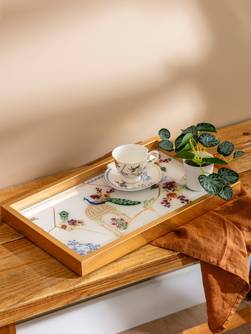 Karışık Baskılı Dekoratif Cam Tepsi 24x39 cm