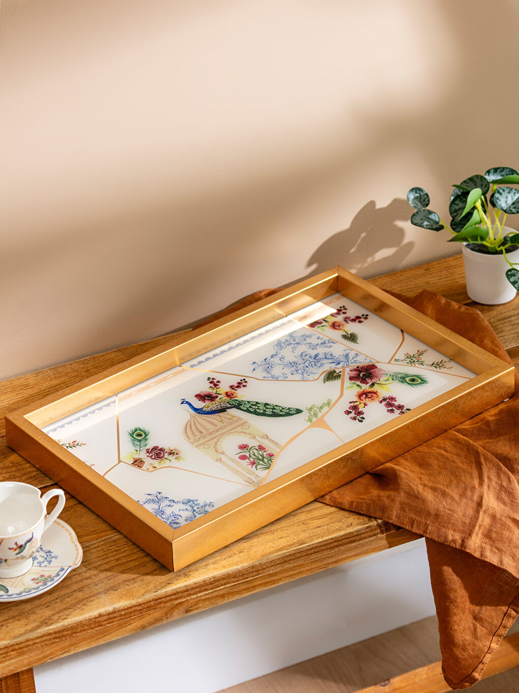 Karışık Baskılı Dekoratif Cam Tepsi 24x39 cm-1