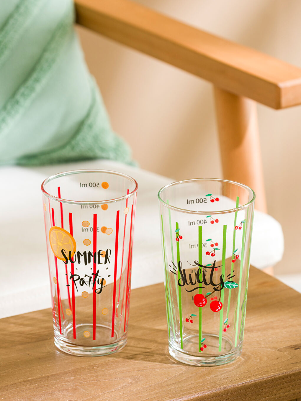 Karışık Baskılı Cam Bardak Seti 2'li 570 ml-2