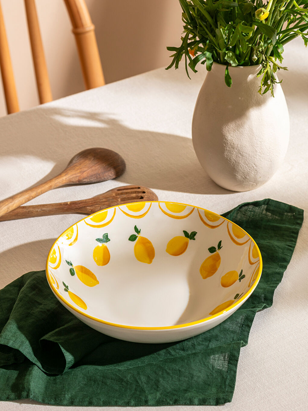Sarı Limon Baskılı Seramik Salata Kasesi 25 cm