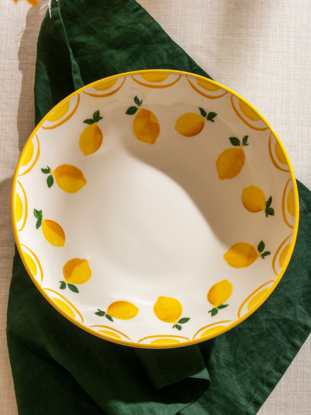 Sarı Limon Baskılı Seramik Salata Kasesi 25 cm-1
